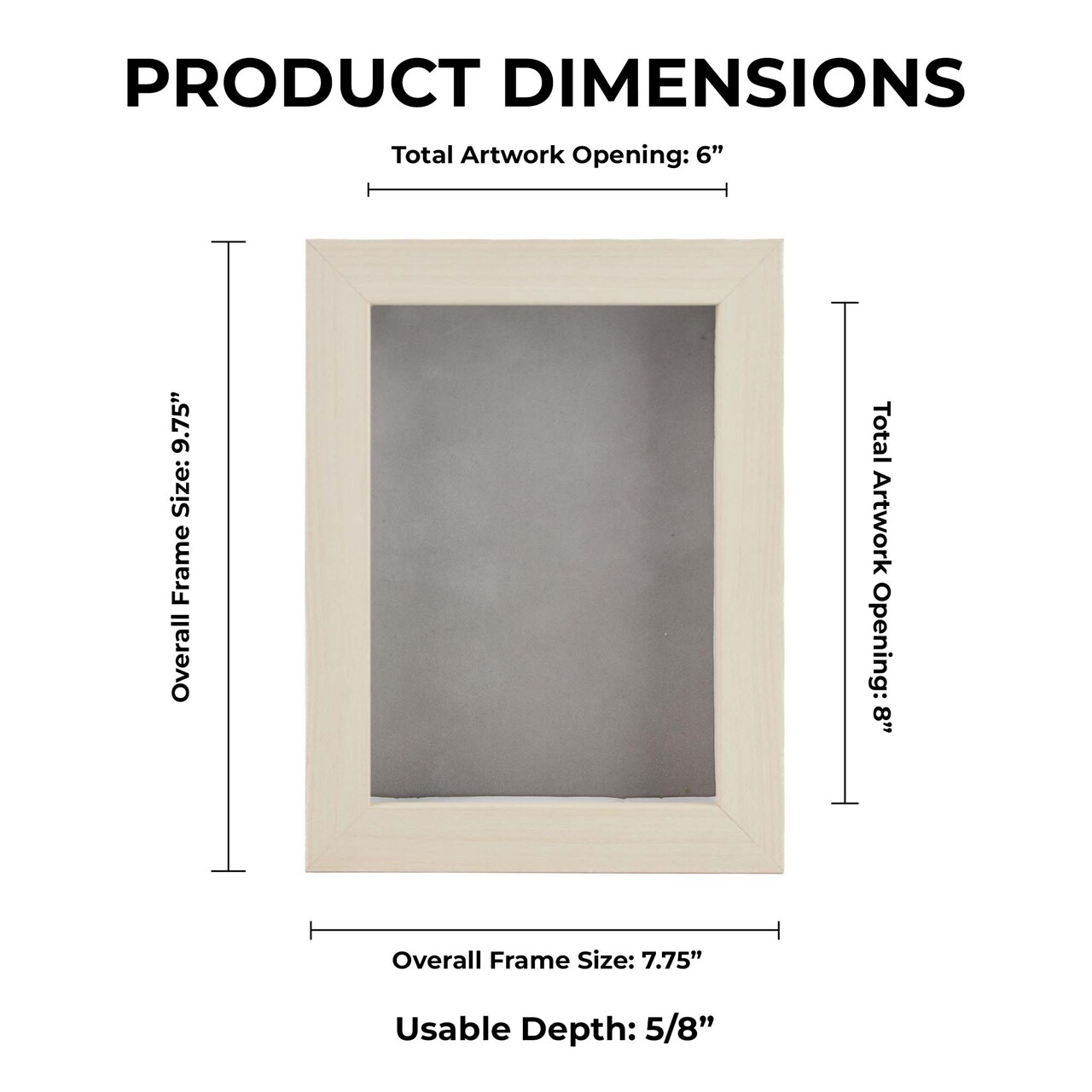 Natural Whitewash Wood Shadow Box Frame with Acrylic Front - Light Brown Suede Backing, 30 Sizes